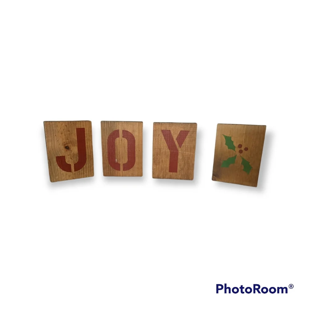 Handmade Double Sided Painted Wood Noel/Joy Christmas Decorations